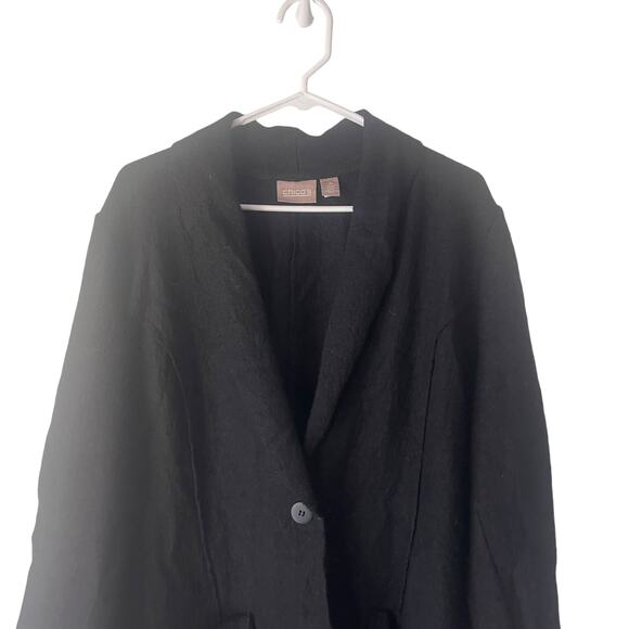 Chico's Size 3 Large Black 100% Wool One Button Overcoat Jacket - Picture 2 of 8